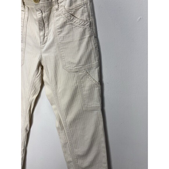 Anthropologie Women’s Carpenter Herringbone Cream Pants High Rise Sz Petite 27 - Picture 3 of 13